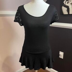 y2k black peplum lace top small